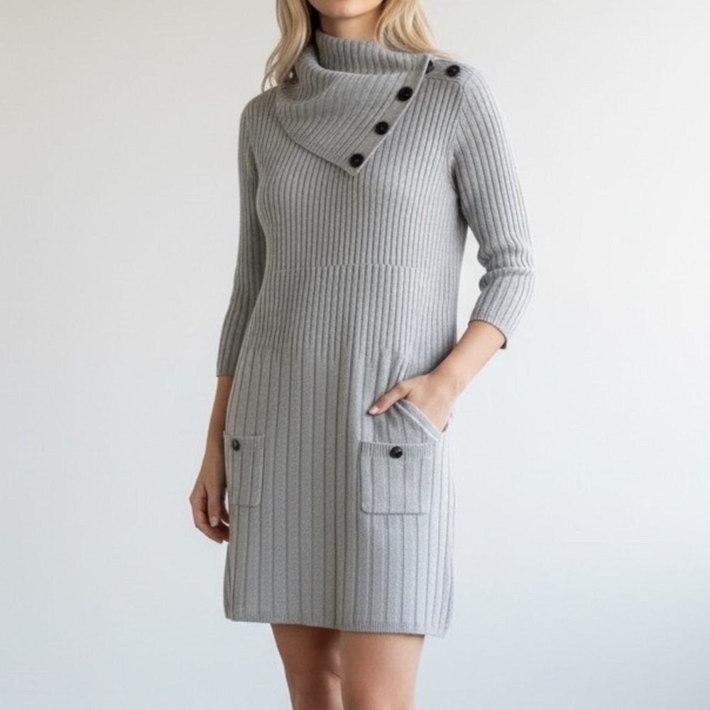 Style & Co‎ Silver Metallic Cowl Neck Button Tunic Sweater XL Ribbed Knit cozy
